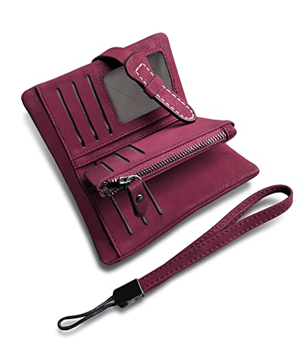 AOXONEL Damen Bifold Leather Wallet RFID blockiert Damen Armband mit kartenhalter-id Fenster geldbörse Small (lila3)
