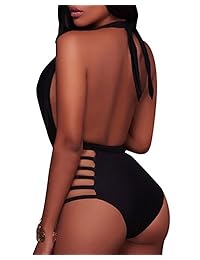 BeachQueen Traje de baño sexy de una pieza para dama, escote en V, corte de pierna alto, monokini