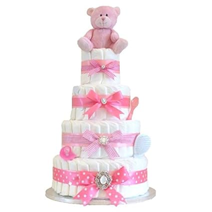 Signature Extra Large Deluxe Quatre Etages Fille Rose A Couches Gateau Panier De Bebe Cadeau De Baby Shower New Arrivee Cadeau Cadeau Pour Bebe Fille Fille Bebe Douche Envoi Rapide Le Change Couches