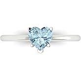Clara Pucci 14K Solid White Gold 1.25 ctw NaturalAquamarine Solitaire Ring for Women | Anniversary, Birthday Gift | 7.0mm Heart Cut
