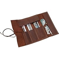 Leather Pencil Case, Fashion & Vintage Pencil Pouch for Men, Leather Pencil Roll, Pen Roll, Pen Holder Organizer for Pencils, Pens, Brushes, Headphone, Ruler