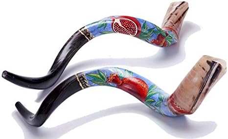 Extra Large 40-42" Painted Kudu Shofar Red Pomegranate + Bag New From Shofarot Israel