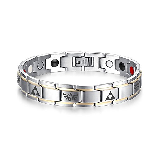 Vnox Men's Stainless Steel Two-Tone the Legend of Zelda Triforce Negative Ion Magnetic Therapy Bracelet