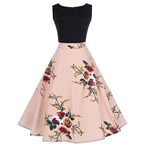 Usstore Dress For Women Floral Bodycon Print Sleeveless Evening Formal Ball Gown Princess Dresses (Black, M)