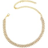 Kysin Chiys Glitter Silver Choker Necklace Elegant Rhinestone Diamond Prom Necklaces Sparkly Imitation Crystal Party Jewelry Gift for Women