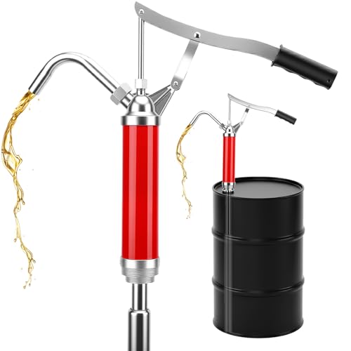 Lever Pump for Oil Drums 15-55 Gallon Drum, Flow 28L/Min, Red Manual Barrel Pump with 45-88cm Retractable Oil Tube for Fuel Oil Extraction