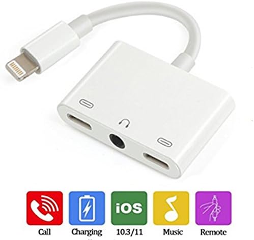 3 in 1 Dual DC3.5mm Audio + Charging Adapter - Lightning Converter / Splitter - Earphone Jack Audio Charger / Cable for iPhone X/8/8 Plus/7/7 Plus/6 (Support Music + Charge + Phone Call + Volume Adjus