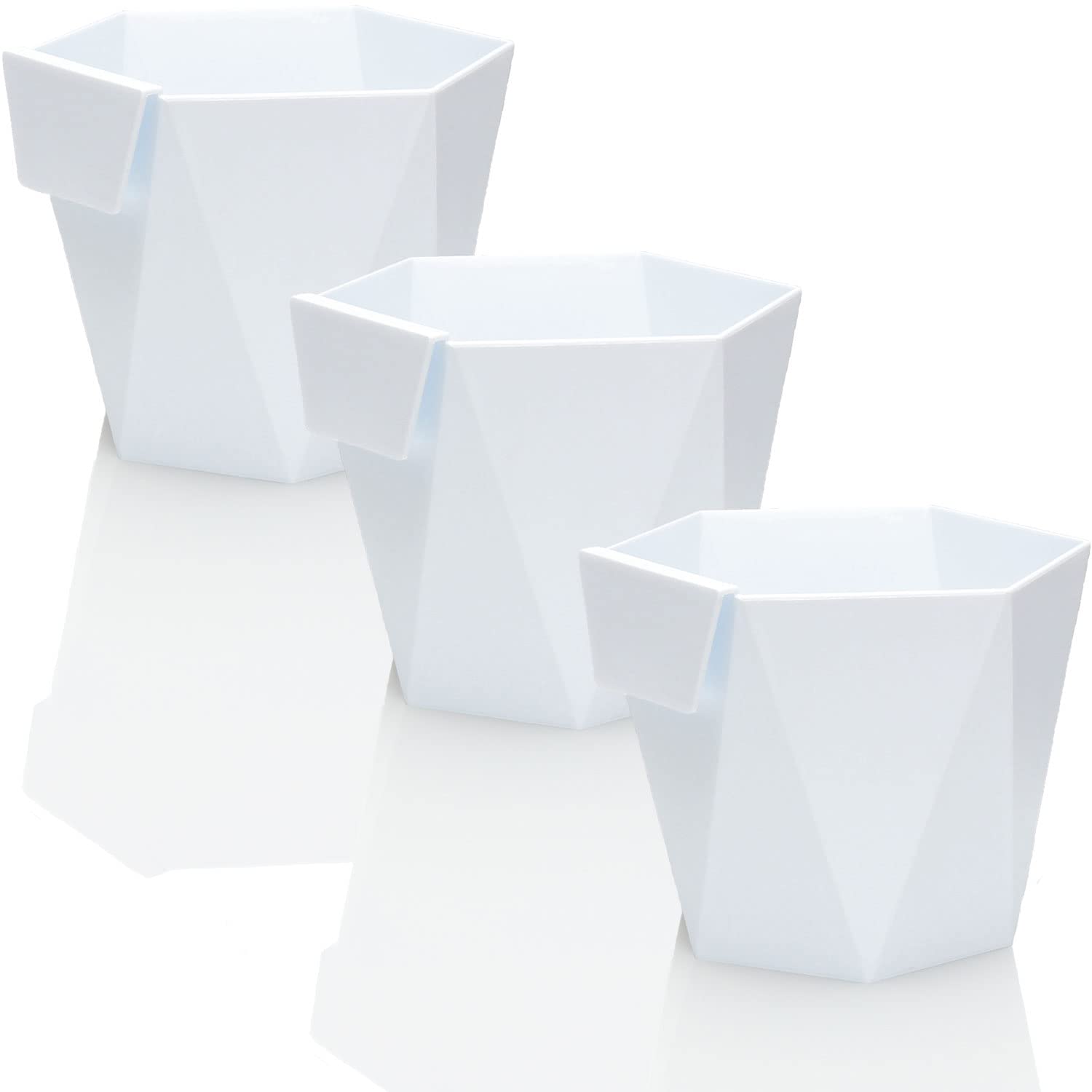 idea-station plastic flower pots 3 pieces, 13 cm, white, square, small, plant pots, planter, vase, indoor, outdoor, garden, shatterproof