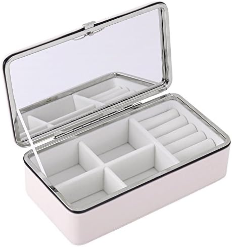 Jewelry Storage Box with Large Mirror, Portable Travel Jewellery Organizer Display Case for Rings, Earrings, Bracelets and Necklace by INLYF (Creamy White)