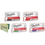 Sharpie Permanent Markers, Fine Point; 1 Dozen Black Markers, 1 Dozen Red Markers, 1 Dozen Blue Markers, and 1 Dozen Green Markers (Total of 48 Markers) | Includes 5 Color Bright Flag Set