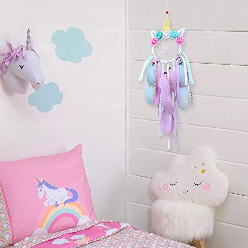image for AerWo Unicorn Dream Catchers for Kids, Handmade Flower Pink Dream Catc