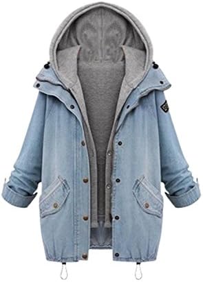 Suvotimo Women Casual Plus Size Two Pieces Hoodies Sweatshirts Vest + Denim Jackets