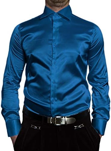 Designer men's shiny, slim fit shirt, tailored, non-iron, long-sleeved