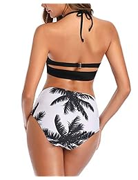 BeachQueen damaes Traje de baño de dos piezas Halter Cross Top Bikini Parte superior de cintura alta