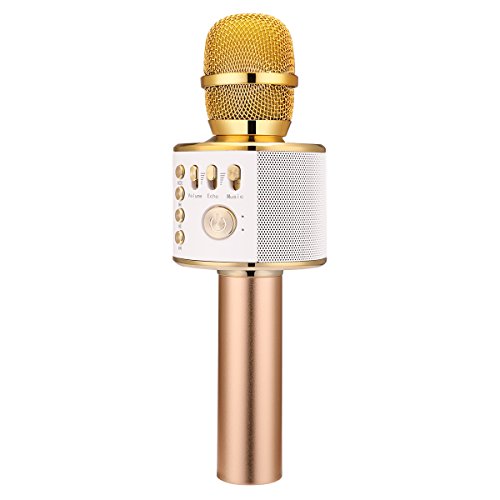 BONAOK Wireless Bluetooth Karaoke Microphone,Christmas Gift 3-in-1 Portable Hand microphone Speaker Machine for iPhone/Android/iPad/Sony/PC or All Smartphone(Gold)