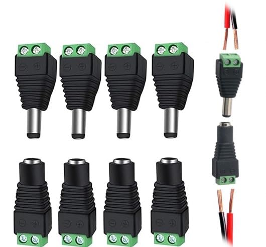 DCジャック 電源アダプター コネクタ ネジ端子 ネジ止め LEDストリップライト テープライト セキュリティ 監視装置 電力変換器 DC電源プラグ 変換プラグ(5.5×2.1mmオスメス各4個計8個) の商品画像