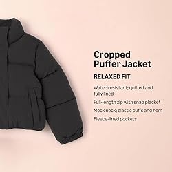 Amazon Essentials Girls' Cropped Full-Zip Puffer