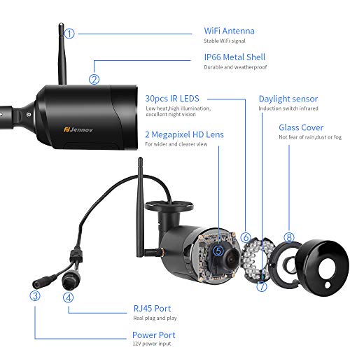Jennov 1080P Wireless Security IP Camera System Outdoor 4 Channels