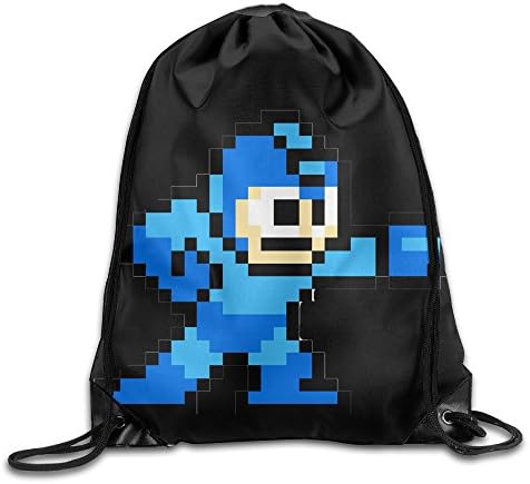 Drawstring Backpack Bag Mega Man Pixel Video Game Robot Nylon Home Travel Sport Storage