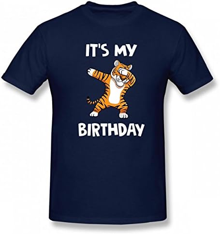 Herekind Unique It's My Birthday Dabbing Tiger Men Short Sleeved Good Quality Novelty Funny T Shirt Original Man Tee Navy