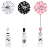 Soleebee 29'' Retractable Badge Reels, Camellia Nurse ID Badge Holder with Belt Clip 3 Pack - Crystal