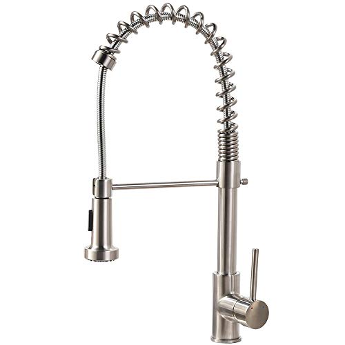 VCCUCINE Modern Commercial Spring Brushed Nickel Pull Out Sprayer Single Handle Kitchen Faucet, Single Lever Pull Down Kitchen Sink Faucets
