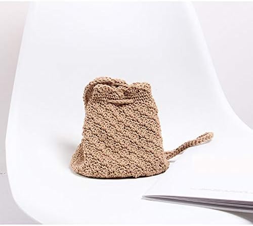 VOANZO Hand-Woven Small-Capacity Female Bag with Knitted Cotton Thread Mouth, Sweet and Cute Girl Messenger Bucket Bag(Brown) - Image 5