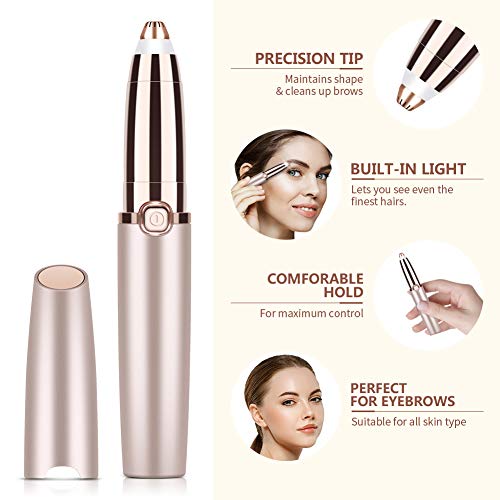 Bestidy Eyebrow Hair Remover,Electric Painless Facial Hair Remover Trimmers with LED Light for Women - Rose Gold