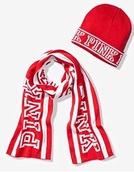 Amazon Com Victoria Secret Pink Campus Winter Set Hat Beanie Scarf Set Rare Exclusive Sold Out Red And White Set Everything Else