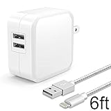 ONSON iPhone Charger,Dual USB Portable Travel Wall Charger,Foldable Plug with 6FT Long Lightning Cable Charging Cord for Apple iPhone 7/7 Plus/6S Plus/6/6 Plus/5/5S/5C/SE,iPad Pro/Air/mini,ipod