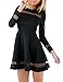 Grapent Women's Black Cocktail Long Sleeve Mesh A-line Skater Short Dress Casual