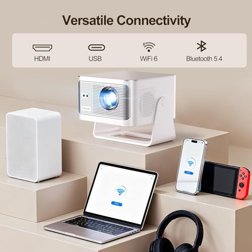 Smart Projector with 4K 8K Support, Portable Projectors with Wifi6 and Bluetooth5.4, 600 ANSI, Auto Focus & Obstacle Avoidance 1080P Mini Movie Proyector for Home Outdoor, Magcubic HY350Max