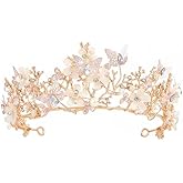 Kisshine Bride Wedding Flower Crowns and Tiaras Bridal Butterfly Tiara Baroque Queen Crown Crystal Costume Party Hair Accessories for Women and Girls