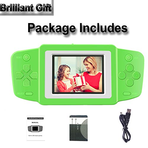 Great Boy Handheld Games Console for Kids with Built in 268 Mini Video Games Device Fun Arcade Gaming Machines Portable Rechargeable Electronic Consoles Player 2. 5" Screen (Green)