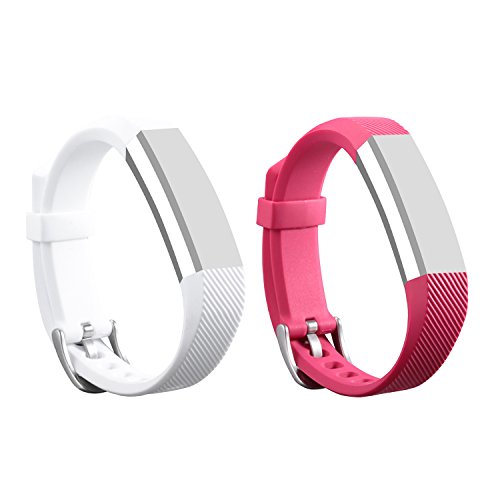 I-SMILE 2pcs Newest Replacement Wristband With Secure Clasps for Fitbit Alta Only(No tracker, Replacement Bands Only) (White&Rose)