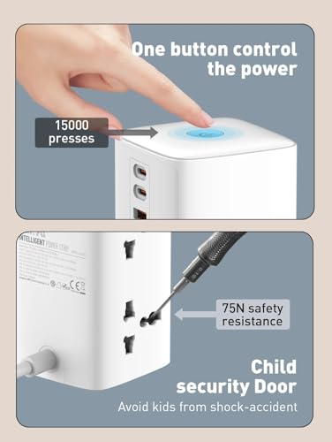 1 year warranty - LDNIO 70W Extension Cord Power Strip for Home & Office, 7-in-1 Charging Station with USB & 2 Type-C Ports, 4 Universal Outlets – Includes