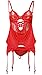 YKSH Women Lingerie, 4 Pcs Sexy Lace Lingerie With Garter Belt Bodysuit Babydoll Chemise,Small,Red