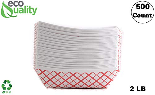 500ct Heavy Duty Disposable Paper Food Tray (2 LB) - Red Check Food Tray, USA MADE, Recyclable, Biodegradable, Compostable, Great for Picnics, Carnivals, Party, Camping, BBQ, Restaurants, Fries