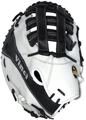 Baseball Glove model JBV04 Vinci Black/White: 13 inch Kip Leather First Base Mitt Reinforced Dual Post Web