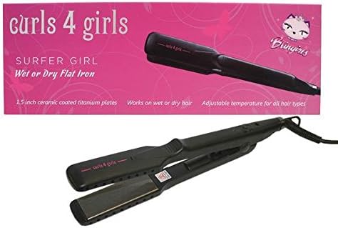 Blingirls curls 4 girls Surfer Girl Wet or Dry Flat Iron 1.5 inch ceramic coated titanium plates, Works on wet or dry hair, Adjustable temperature for all hair types