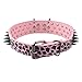 Beirui Sharp Spiked Studded Dog Collar - Stylish Leather Dog Collars - 2 Inch in Width Fit for Medium & Large Dogs - Such as Pitbull Mastiff - Black Rivets & Pink Leopard Leather,17-20