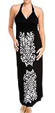 eVogues Plus Size Maxi Cocktail Cruise Halter Dress with Embroidery Print Detail