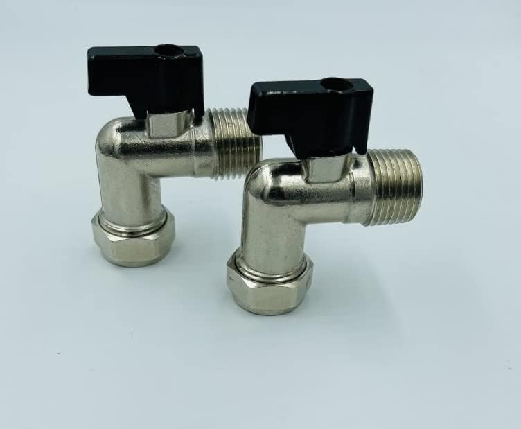 UKDD® 15mm x 3/8" Isolation Valve Ball o fix Valves 90 Bend Full Bore Black Lever for Flexible Hose Suitable HOT & Cold WRAS Approved Pack of 2