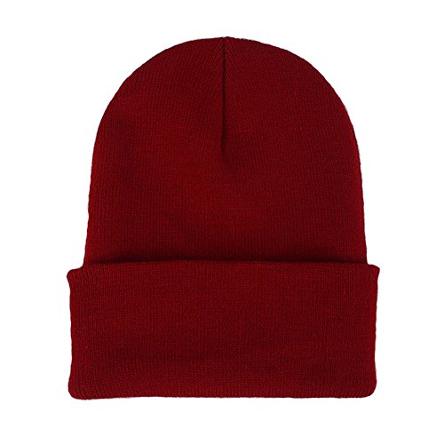 CANCA Unisex Cuff Warm Winter Hat Knit Plain Skull Beanie Toboggan Knit Hat/Cap (Dark Red)
