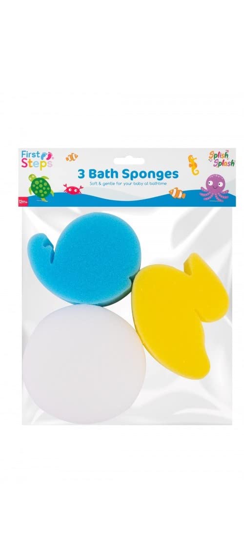 First Steps Pack of 3 Baby Bath Sponges - Soft & Gentle