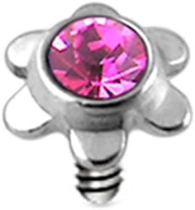 Pink Rose Flower Jeweled Surgical Steel Dermal Anchor Top Body jewelry