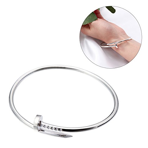 Tinksky Titanium Steel Nail Style Wrist Bangle Bracelet (Silver)