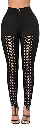 Dafina Specialties Women's High Waist Lace up Front Skinny Yoga Sports Pants (XX-Large, Black)