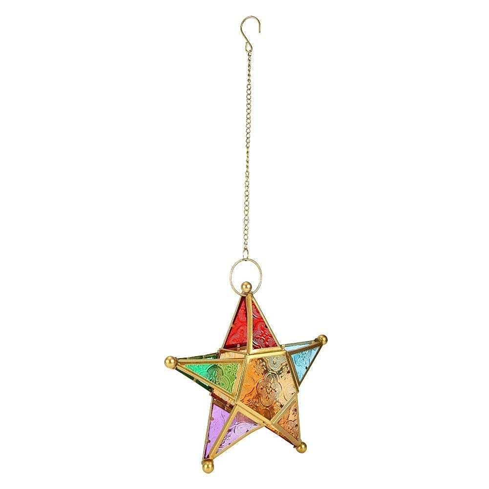 Star Lantern Moroccan Hanging Candle Holder Metal Glass Lanterns For Home Patio Garden Decoration