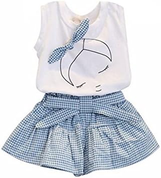 Little Girls Summer Set Cute Sleeveless T Shirt Vest Tank Top + Plaids Shorts Outfit